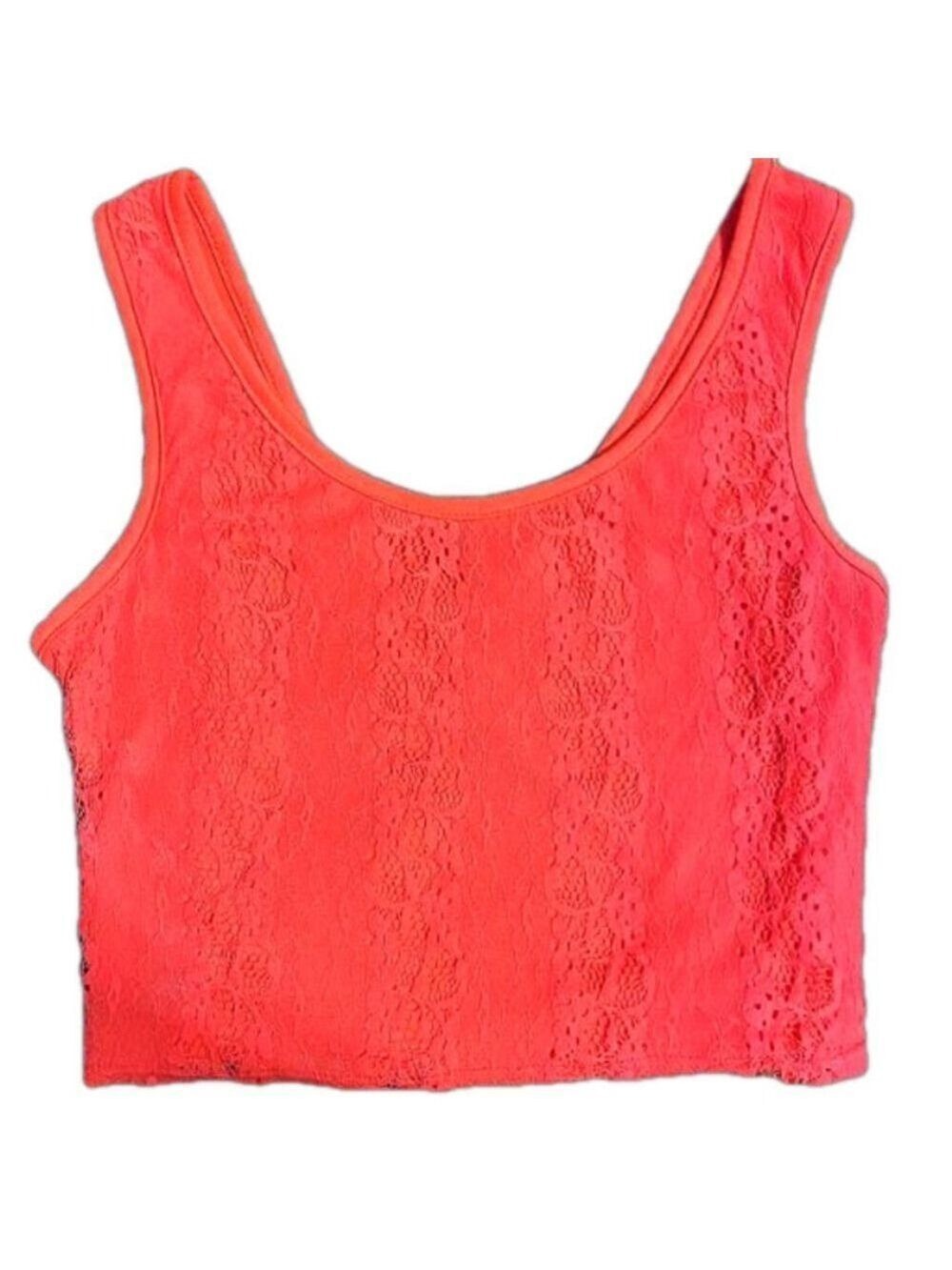 Neon Pink Orange Lace Crop Top